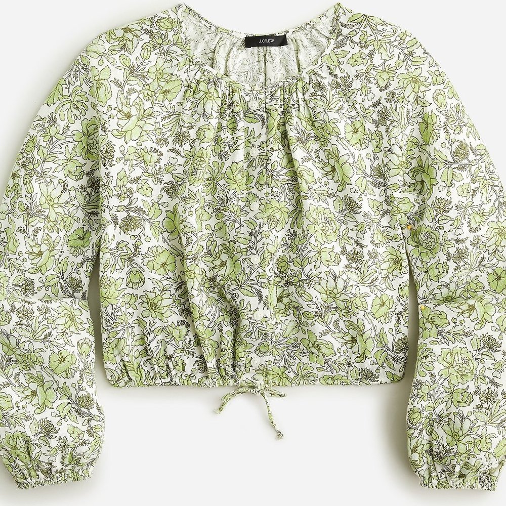 J.Crew $80 Long-sleeve Linen Cropped Top in Tossed Floral Item BJ080